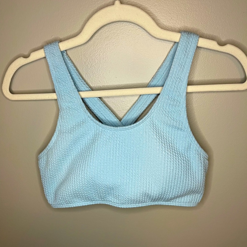 Baby Blue Ribbed/Knit Cross Strap Bikini with High Cut Bottoms 😍🔥✨